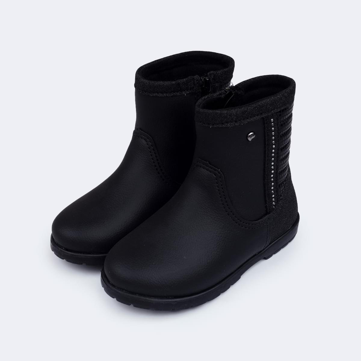 Bota Infantil Pampili Rubi Cano Médio Comfy com Glitter Preta