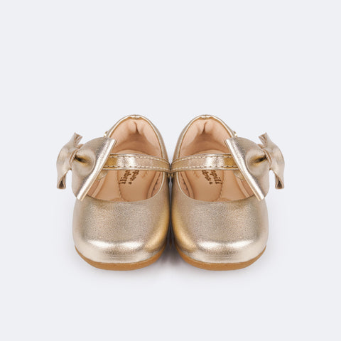 Sapato Infantil Feminino Pampili Mini Angel Laço Removível Branco Dourado - sapato bebe para batizado