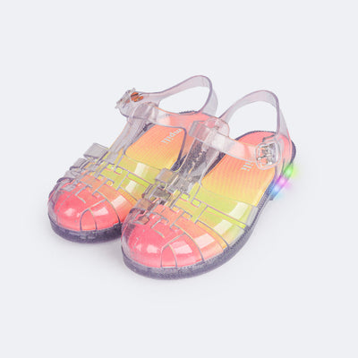 Sandália de Led Infantil Pampili Glee Valen Transparente Com Glitter - sandália de plástico infantil