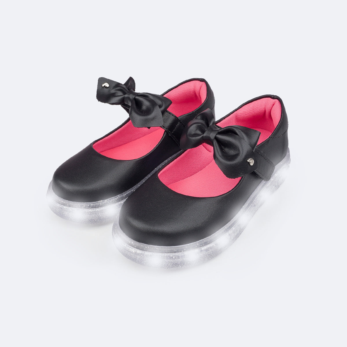 Tênis de Led Pampili Sneaker Luz Mary Jane Laço Preto e Pink Pampili