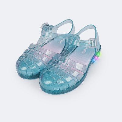 Sandália de Led Infantil Pampili Glee Valen Transparente Azul - sandália de plástico 