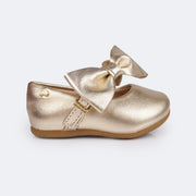 Sapato Infantil Feminino Pampili Mini Angel Laço Removível Branco Dourado - sapato dourado para bebê