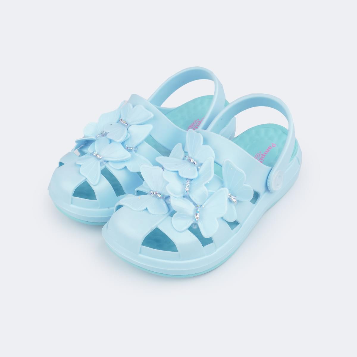 Babuche Infantil Feminina Pampili Pink Glee Borboletas Azul