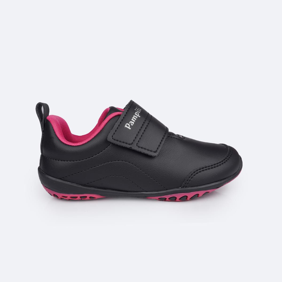 Tênis Escolar Infantil Pampili Honey Preto e Pink - Vem com Estojo! - tênis escolar preto e pink