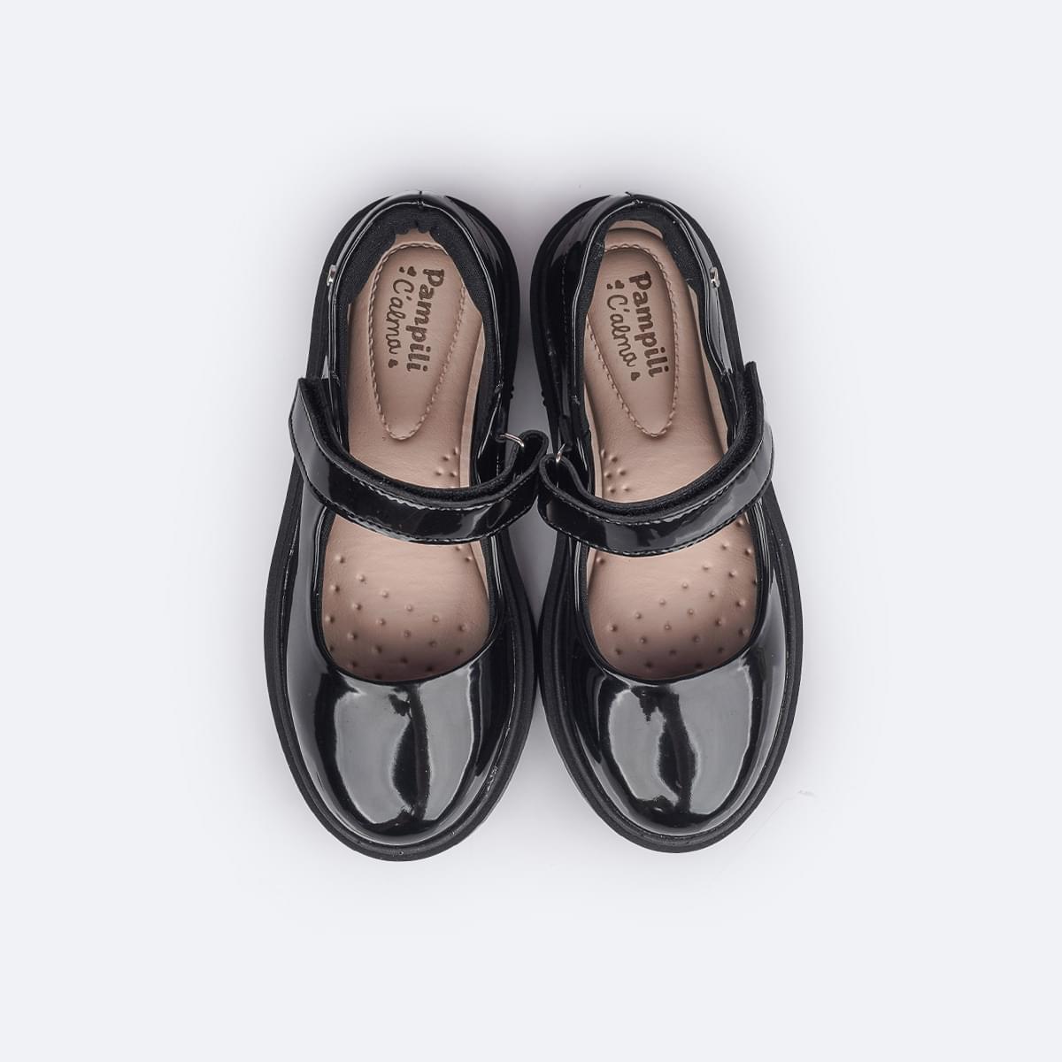 Sapato Infantil Pampili Tifany Calce Fácil Verniz Preto - superior do sapato