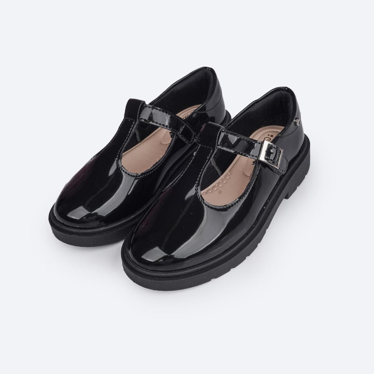 Sapato Infantil Pampili Tifany Verniz Preto - frente do sapato