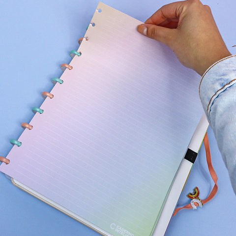 Refil Caderno Inteligente Grande 30 Folhas Rainbow Pautado Colorido - folha removível