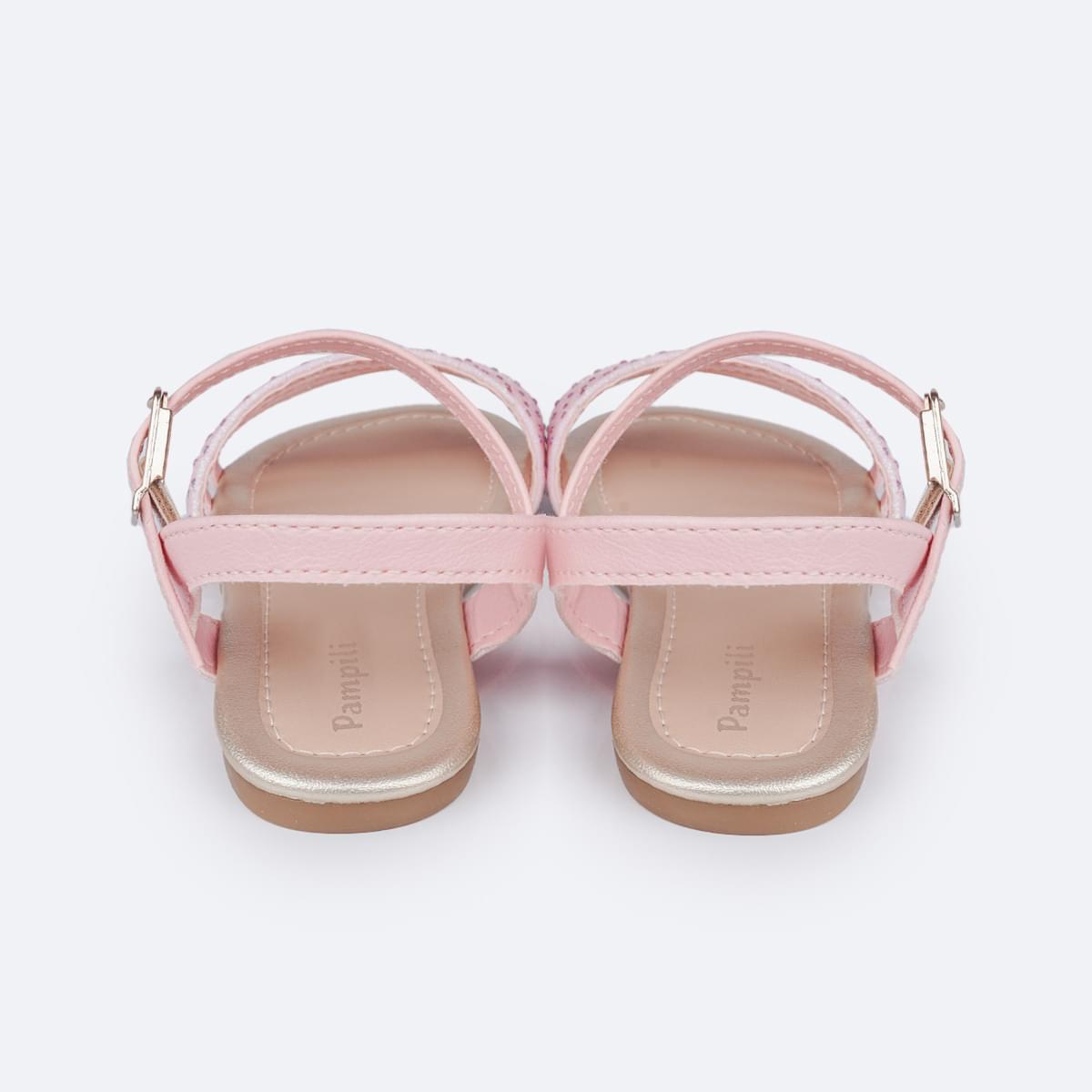 Sandália Infantil Primeiros Passos Pampili Mili Tiras Glitter e Strass Rosa - traseira da sandália em sintético