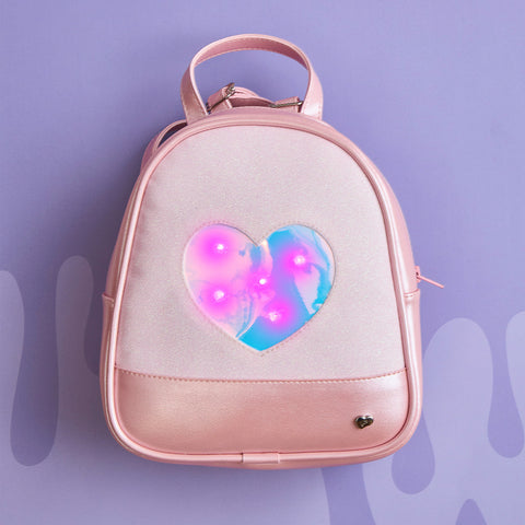 Mochila de Led Infantil Pampili Glitter e Coração Rosa Glacê