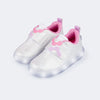 Tênis de Led Infantil Feminino Pampili Sneaker Luz Flores Branco