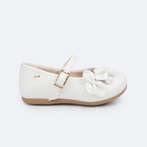 Sapato Infantil Pampili Mini Angel Flores e Pérolas Branco