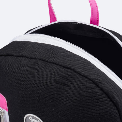 Mochila Infantil Tweenie Lona Bolso Frontal Preta - abertura da mochila com zíper branco