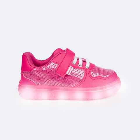 Tênis de Led Infantil Pampili Sneaker Luz Pink Maravilha