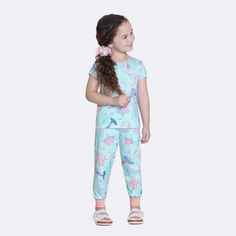 Pijama Infantil Alakazoo Oceano Azul Dália - pijama na menina