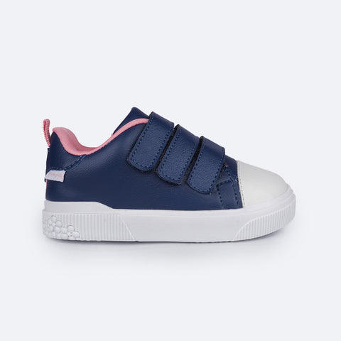 Tênis Infantil Pampili Yumi Velcro Triplo Marinho - lateral do tênis com velcro infantil