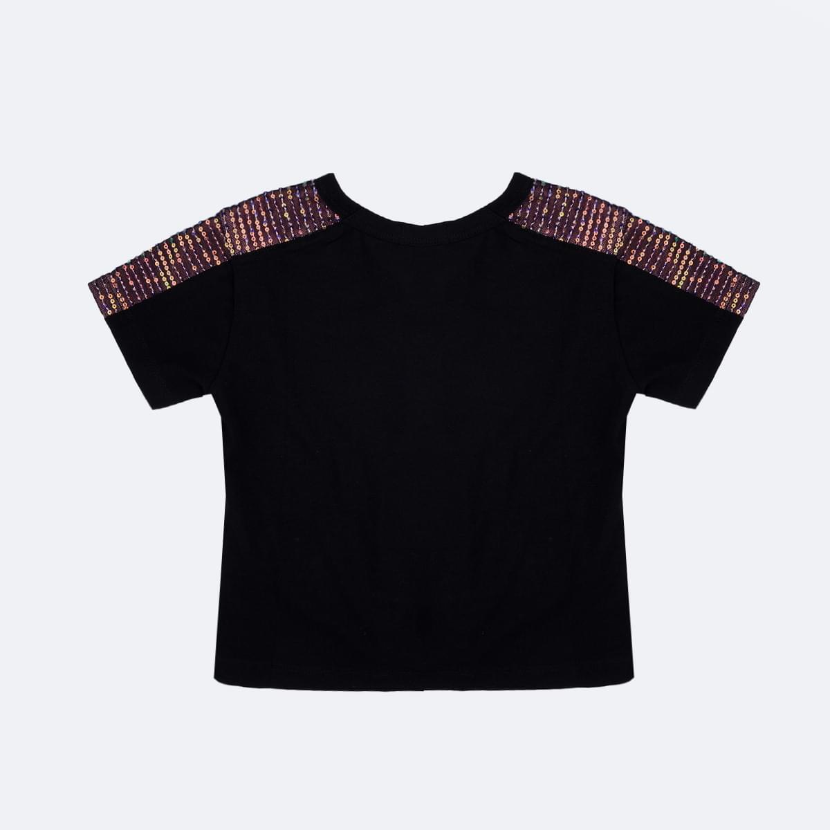 Camiseta Infantil Pampili Paetê Irisado Preta - costas da camiseta com paete