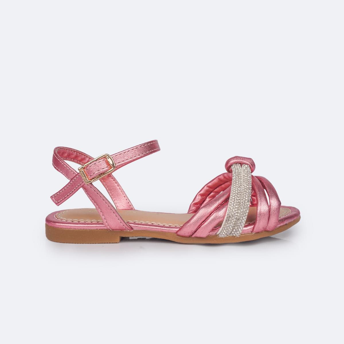 Sandália Infantil Pampili Cherrie Strass Comfy Rosa Claro - lateral da sandália com fivela easy