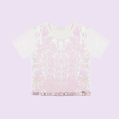 Camiseta Infantil Pampili Paetê Girl Style Off White - t-shir infantil