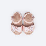 Sandália de Bebê Pampili Nana Laço Assimétrico Glitter e Strass Rosa - superior da sandália calce facil 