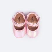 Sapato de Bebê Pampili Nina Flores Rosê Holográfico - superior do sapato de bebê com flores