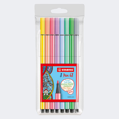 Caneta Stabilo Kit Pen 68 Pastel 8 Cores Colorida - frente do estojo de canetas coloridas