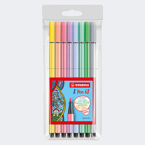 Caneta Stabilo Kit Pen 68 Pastel 8 Cores Colorida - frente do estojo de canetas coloridas