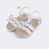 Sandália Infantil Feminina Mili Lacinhos com Strass Branca com Prata