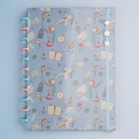 Caderno De Disco A4 Buendía Pequeno Príncipe Azul Claro - frente do caderno embalado