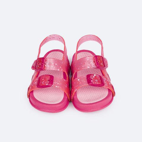 Sandália Papete Infantil Pampili Sun Glee Fivelas Pink e Rosa - frente da sandalia