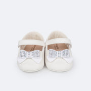 Sapato de Bebê Pampili Nina Laço em Glitter e Strass Branco - Vem com faixa de cabelo!