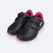 Tênis Infantil Pampili Honey Escolar Velcro Duplo Preto e Pink