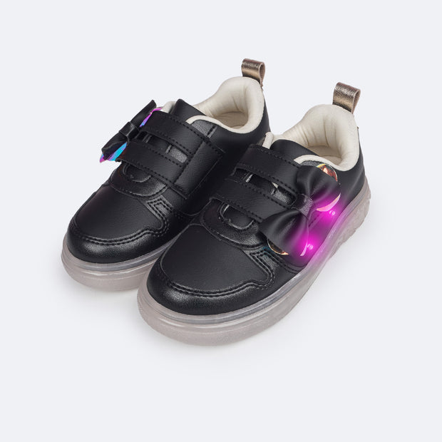 Tênis de Led Infantil Pampili Sneaker Luz Calce Fácil Laço Preto