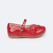 Sapato Infantil Pampili Mini Angel Flores e Pérolas Verniz Vermelho Peper