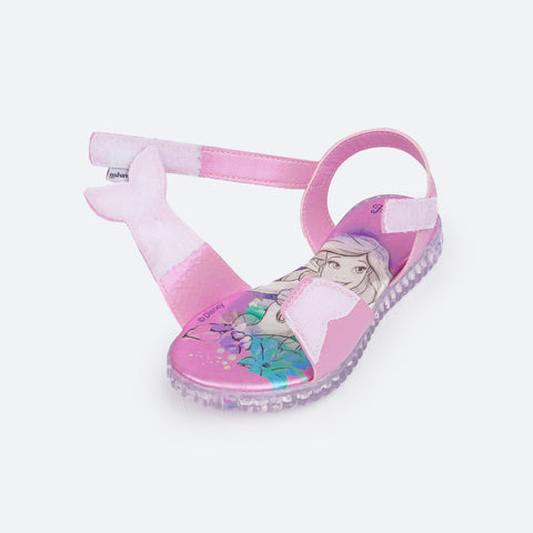 Sandália Papete Infantil Pampili Candy Princesa Ariel Rosa Bale - sandália calce fácil