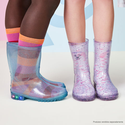 Bota Galocha de Led Infantil Pampili Lulu Glee Transparente Com Glitter Dots - galochas nos pés