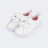 Tênis de Couro Infantil Feminino Claire Laços Branco