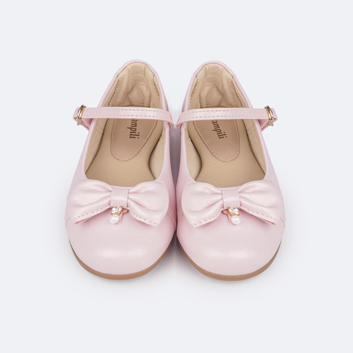 Sapato Infantil Pampili Angel Laço Pingente Pérola e Strass Rosa Claro