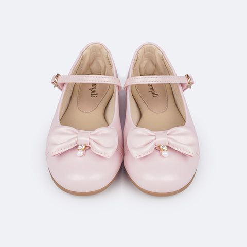 Sapato Infantil Pampili Angel Laço Pingente Pérola e Strass Rosa Claro