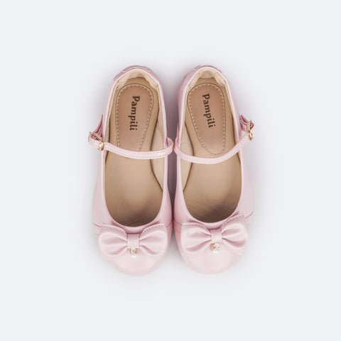 Sapato Infantil Pampili Angel Laço Pingente Pérola e Strass Rosa Claro