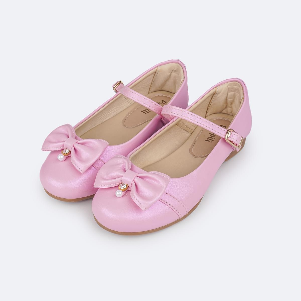 Sapato Infantil Pampili Angel Laço Pingente Pérola e Strass Rosa