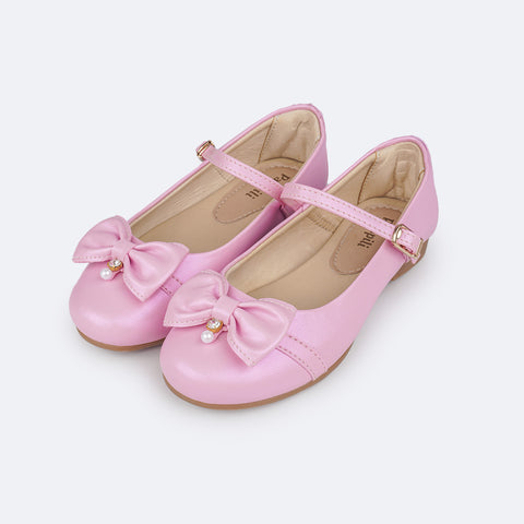 Sapato Infantil Pampili Angel Laço Pingente Pérola e Strass Rosa