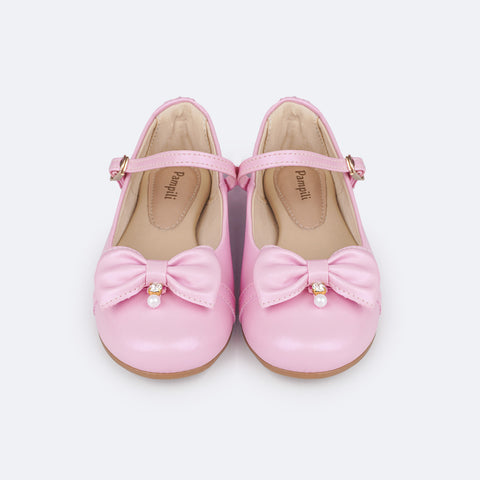 Sapato Infantil Pampili Angel Laço Pingente Pérola e Strass Rosa