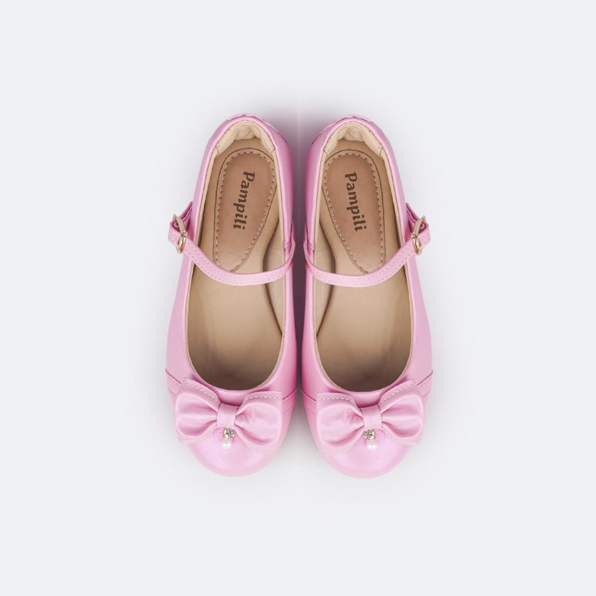 Sapato Infantil Pampili Angel Laço Pingente Pérola e Strass Rosa