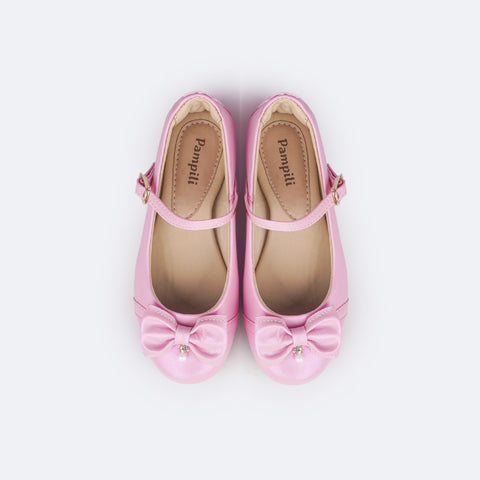 Sapato Infantil Pampili Angel Laço Pingente Pérola e Strass Rosa