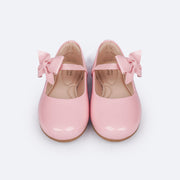 Sapato Infantil Feminino Pampili Angel Laço Removível Rosa Glacê Verniz - frente da sapatilha rosa com verniz
