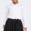 Blusa Manga Longa Infantil Feminina Gola Strass Off White