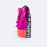 Bolsa Bucket Infantil Pampili Metalizada Pink e Coral - lateral da bolsa metalizada