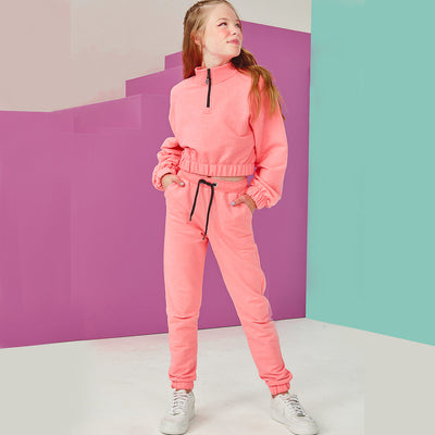 Conjunto Moletom Infantil Vic&Vicky Blusão Cropped e Calça Jogger Rosa Neon - conjunto infantil em moletom