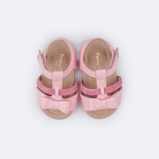 Sandália de Bebê Pampili Nana Tira de Strass e Laço Rosa - superior da sandália