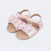 Sandália para Bebê Pampili Nana Laço com Glitter Rosa Claro